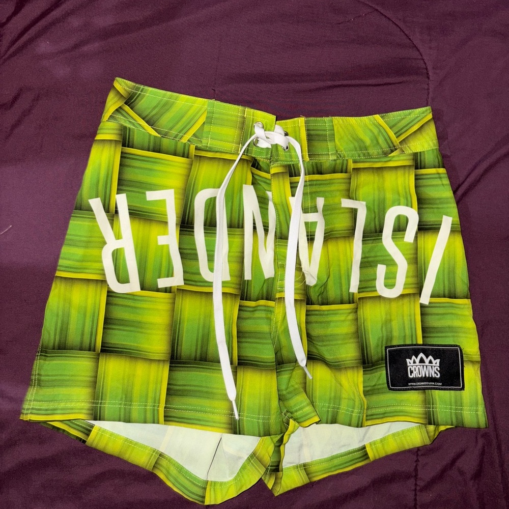 Crown Green and Yellow Plaid Swim Shorts